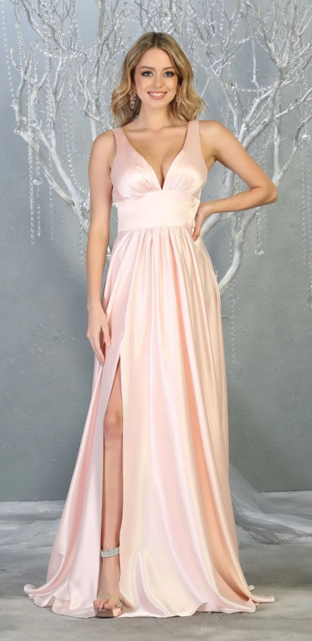 Satin Sleeveless A-line Slit Gown by May Queen MQ1723