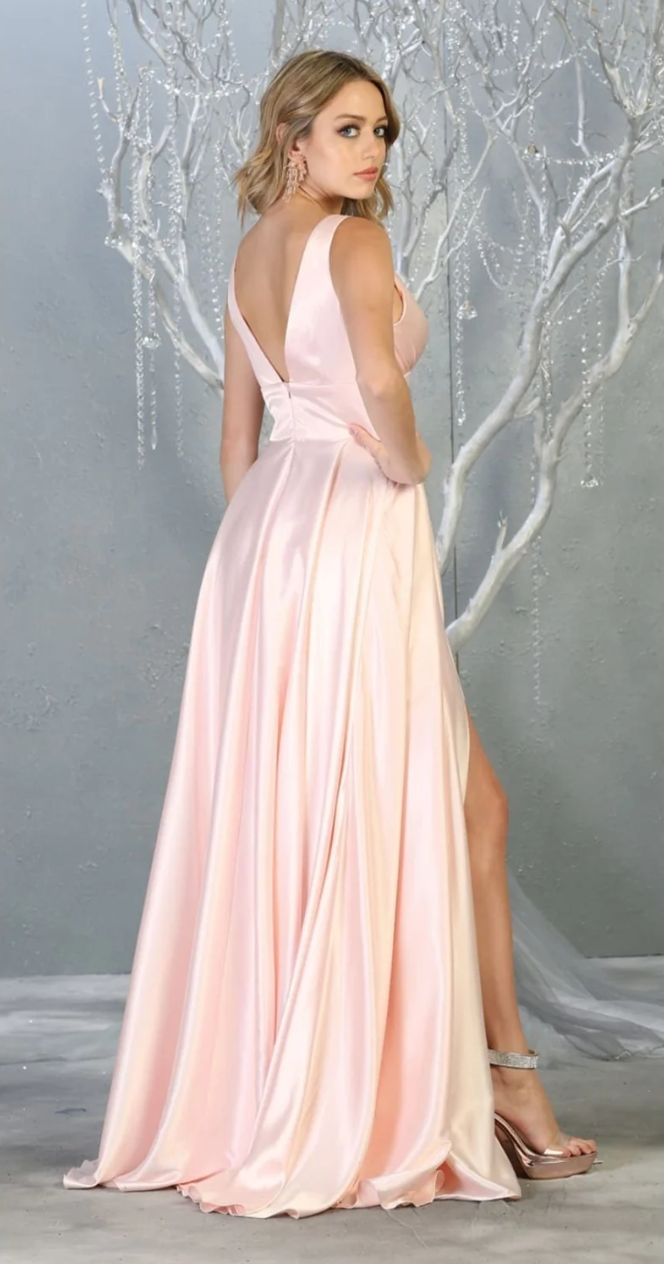 Satin Sleeveless A-line Slit Gown by May Queen MQ1723