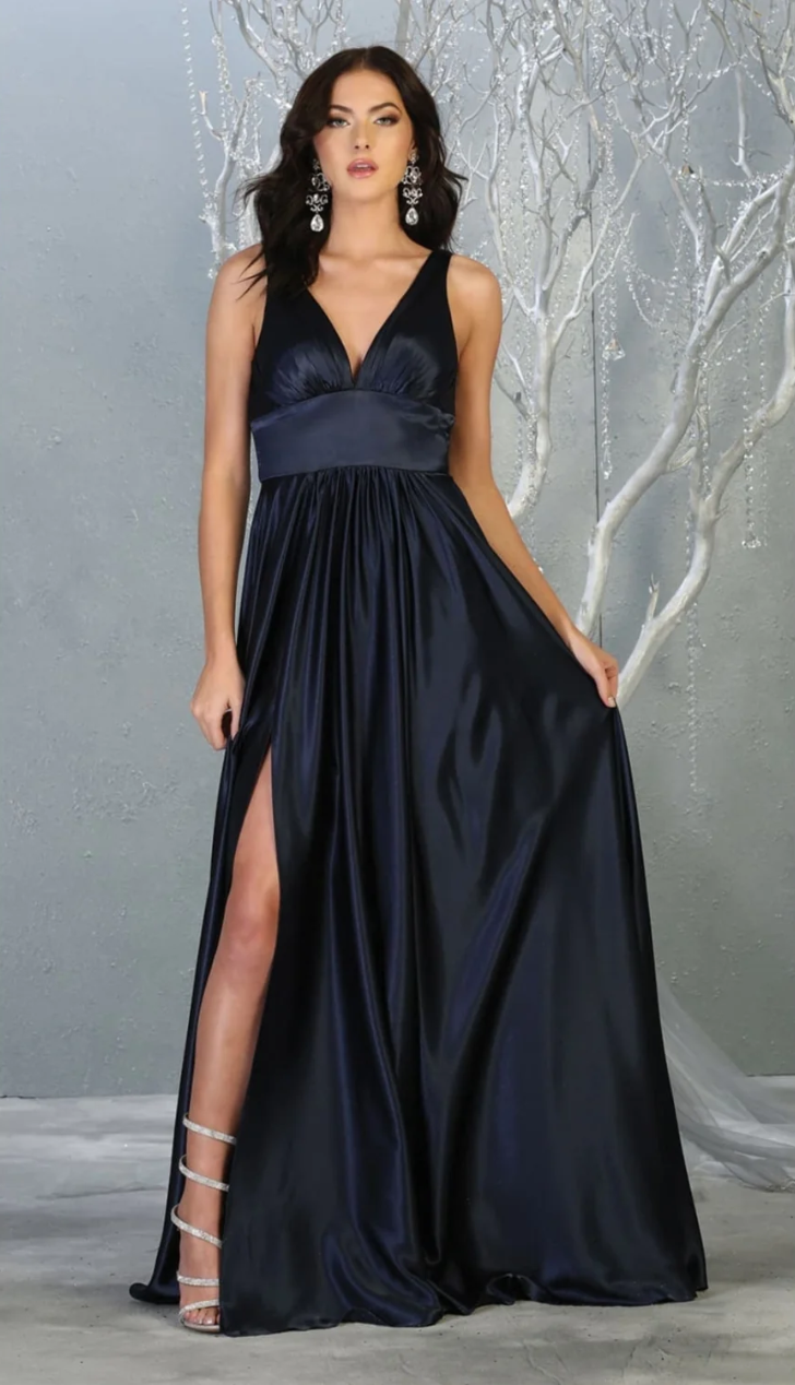 Satin Sleeveless A-line Slit Gown by May Queen MQ1723