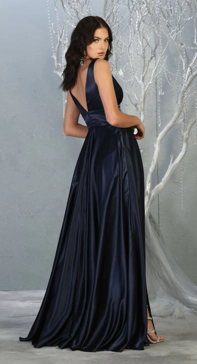 Satin Sleeveless A-line Slit Gown by May Queen MQ1723