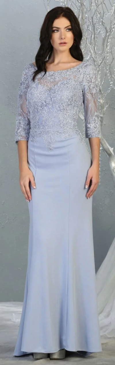 Applique Fitted 3/4 Sleeve Gown by May Queen MQ1810