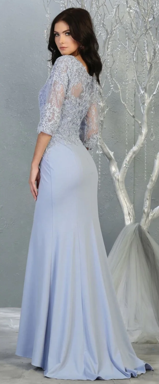 Applique Fitted 3/4 Sleeve Gown by May Queen MQ1810