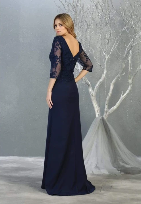 Applique Fitted 3/4 Sleeve Gown by May Queen MQ1783