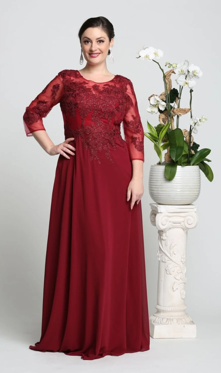 Applique 3/4 Sleeve A-line Gown by May Queen MQ1637