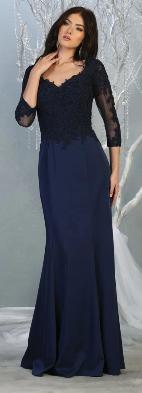 Applique 3/4 Sleeve Gown by May Queen MQ1811