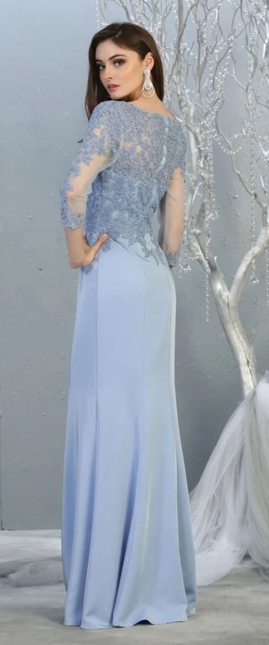 Applique 3/4 Sleeve Gown by May Queen MQ1811
