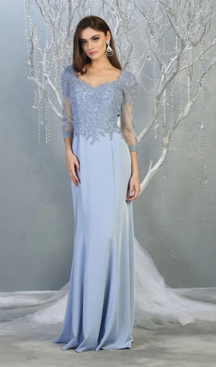 Applique 3/4 Sleeve Gown by May Queen MQ1811