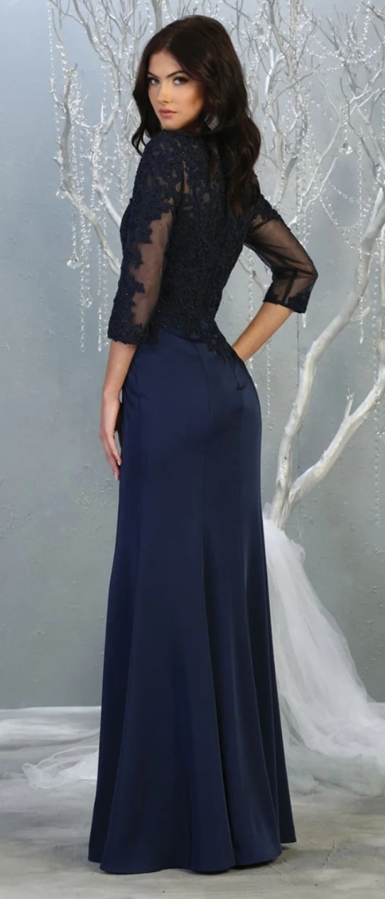 Applique 3/4 Sleeve Gown by May Queen MQ1811