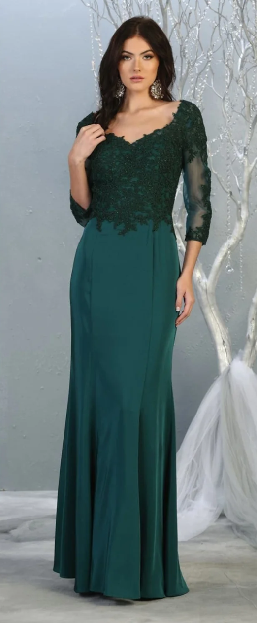 Applique 3/4 Sleeve Gown by May Queen MQ1811