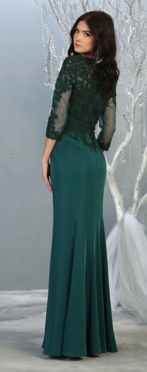 Applique 3/4 Sleeve Gown by May Queen MQ1811