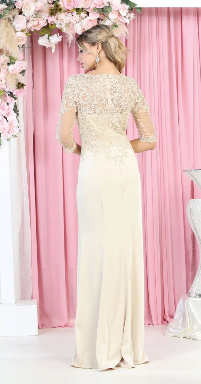 Applique 3/4 Sleeve Gown by May Queen MQ1811