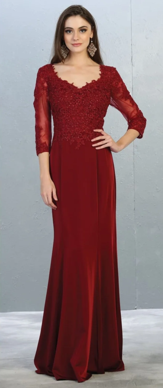 Applique 3/4 Sleeve Gown by May Queen MQ1811