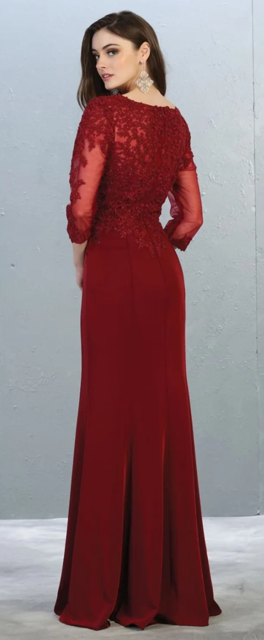 Applique 3/4 Sleeve Gown by May Queen MQ1811