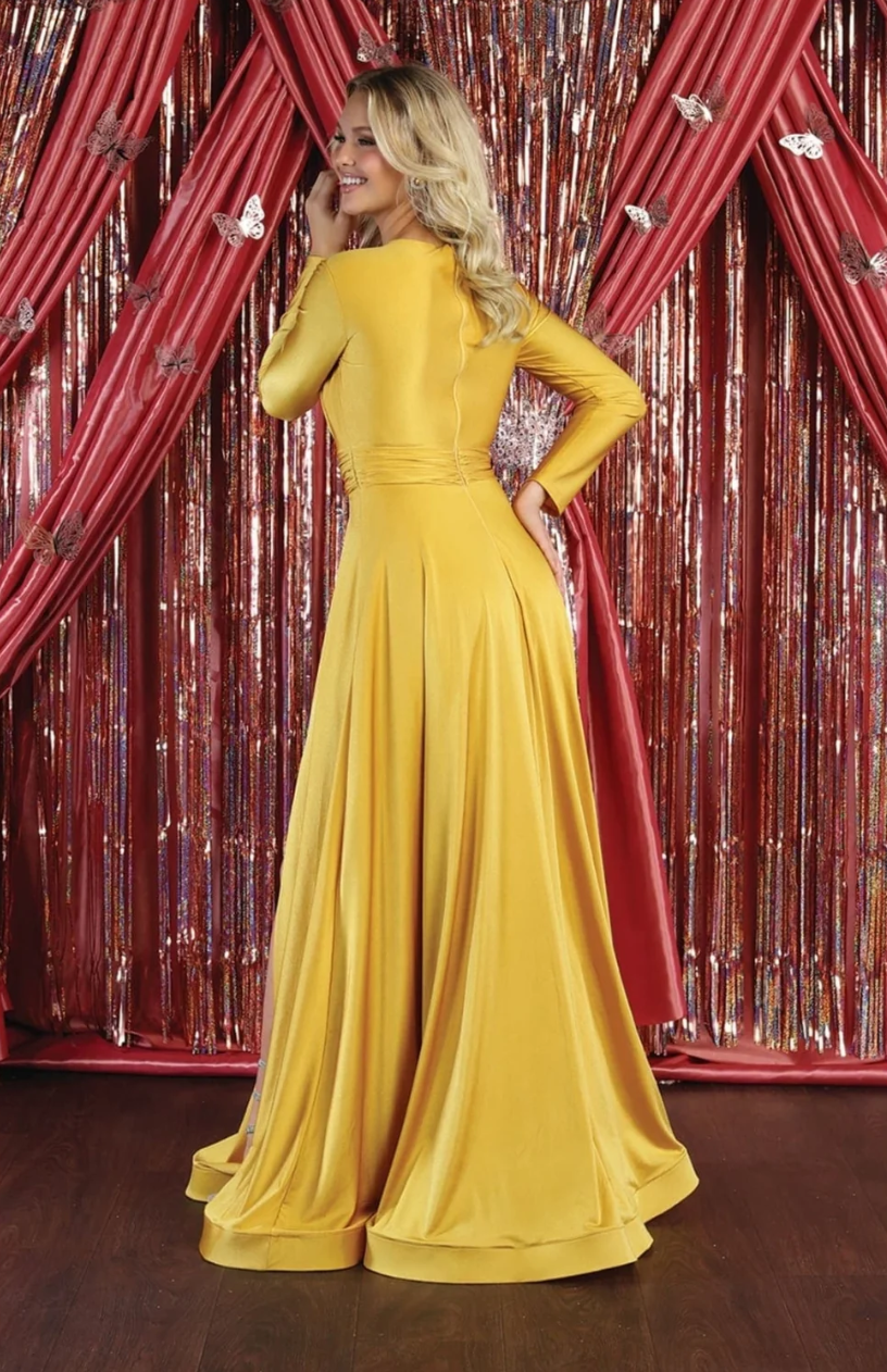 Long Sleeve A-line Slit Gown by May Queen MQ1835