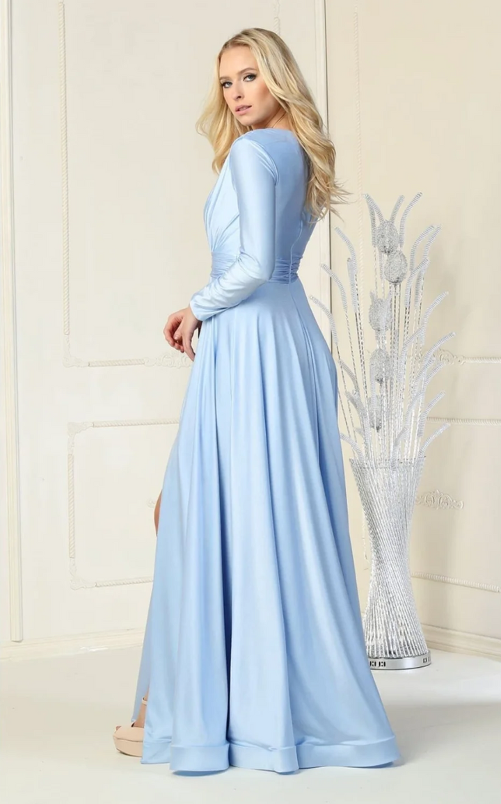 Long Sleeve A-line Slit Gown by May Queen MQ1835