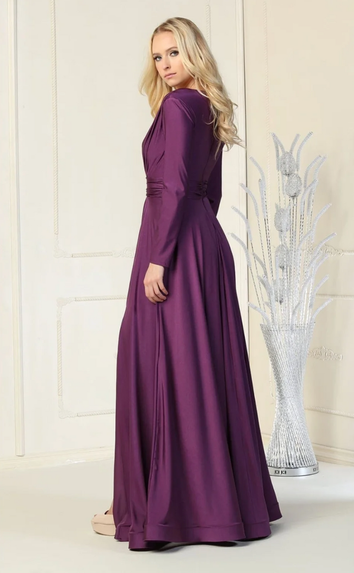 Long Sleeve A-line Slit Gown by May Queen MQ1835
