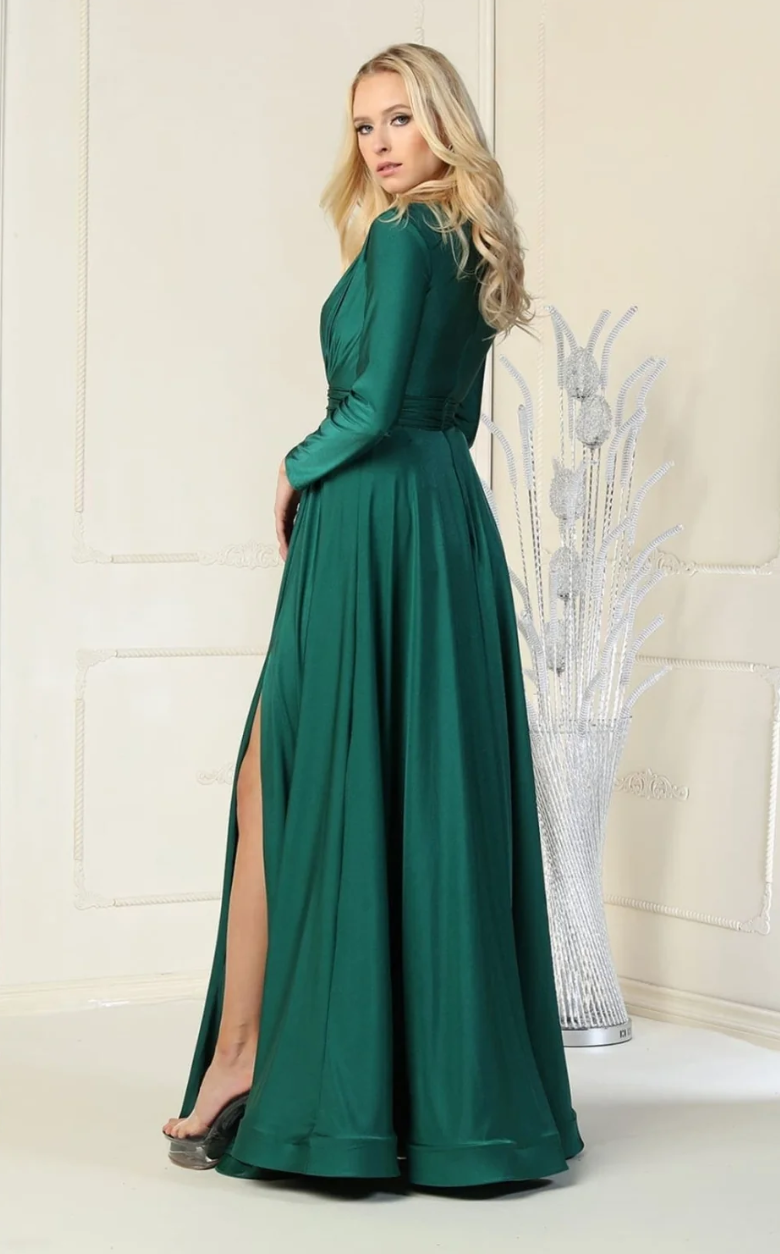 Long Sleeve A-line Slit Gown by May Queen MQ1835