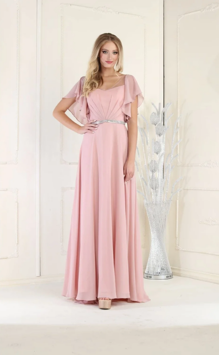Short Flutter Sleeve A-line Gown by May Queen MQ1972