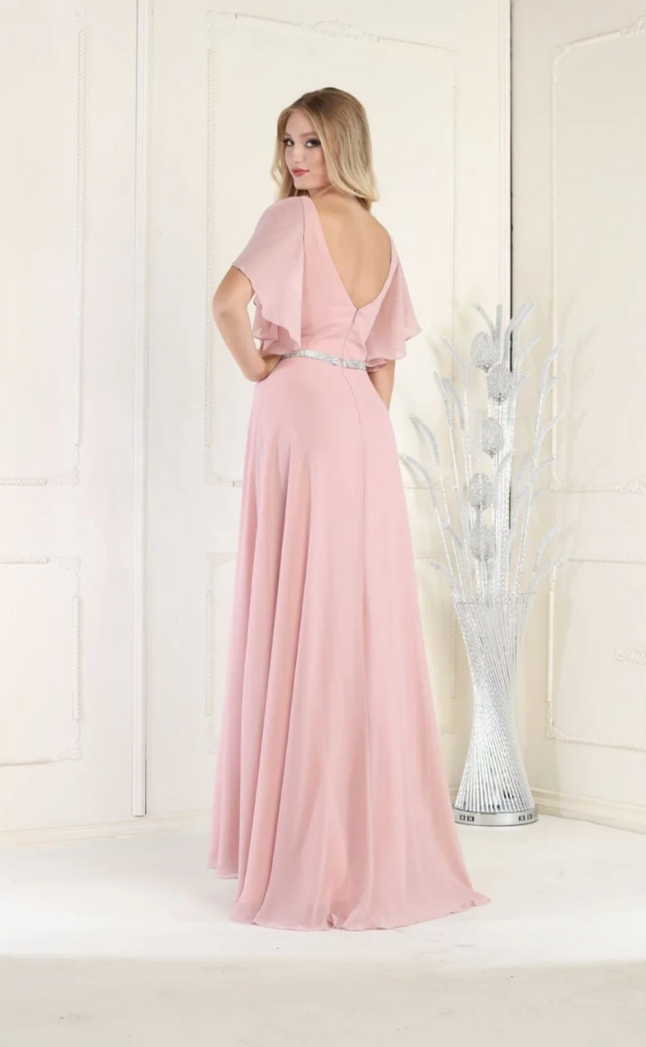 Short Flutter Sleeve A-line Gown by May Queen MQ1972
