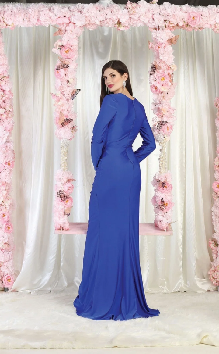 Fitted Long Sleeve V-Neck Gown by May Queen MQ1993