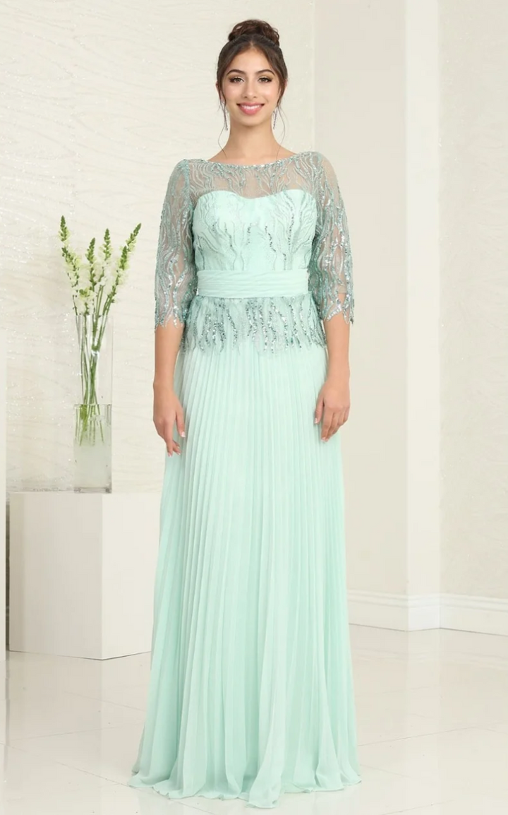 Beaded 3/4 Sleeve A-line Gown by May Queen MQ2007