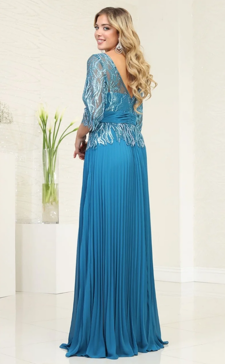 Beaded 3/4 Sleeve A-line Gown by May Queen MQ2007