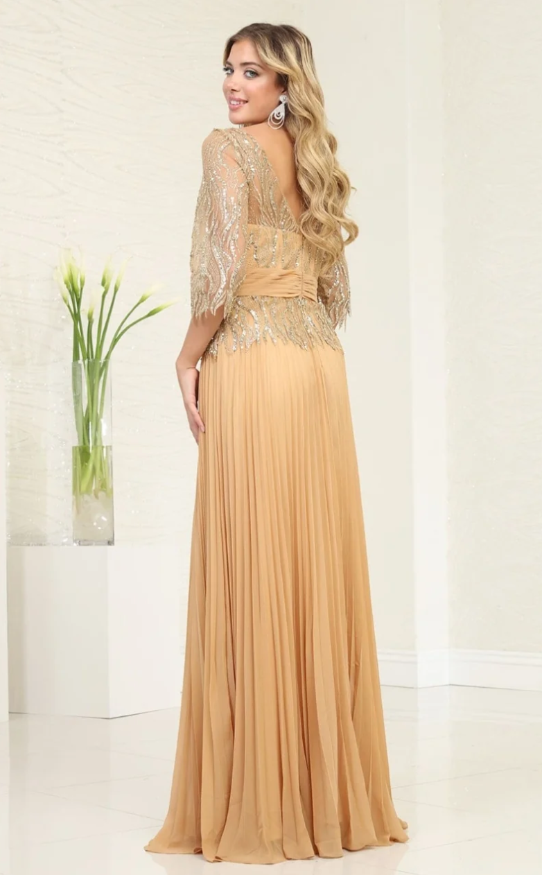 Beaded 3/4 Sleeve A-line Gown by May Queen MQ2007