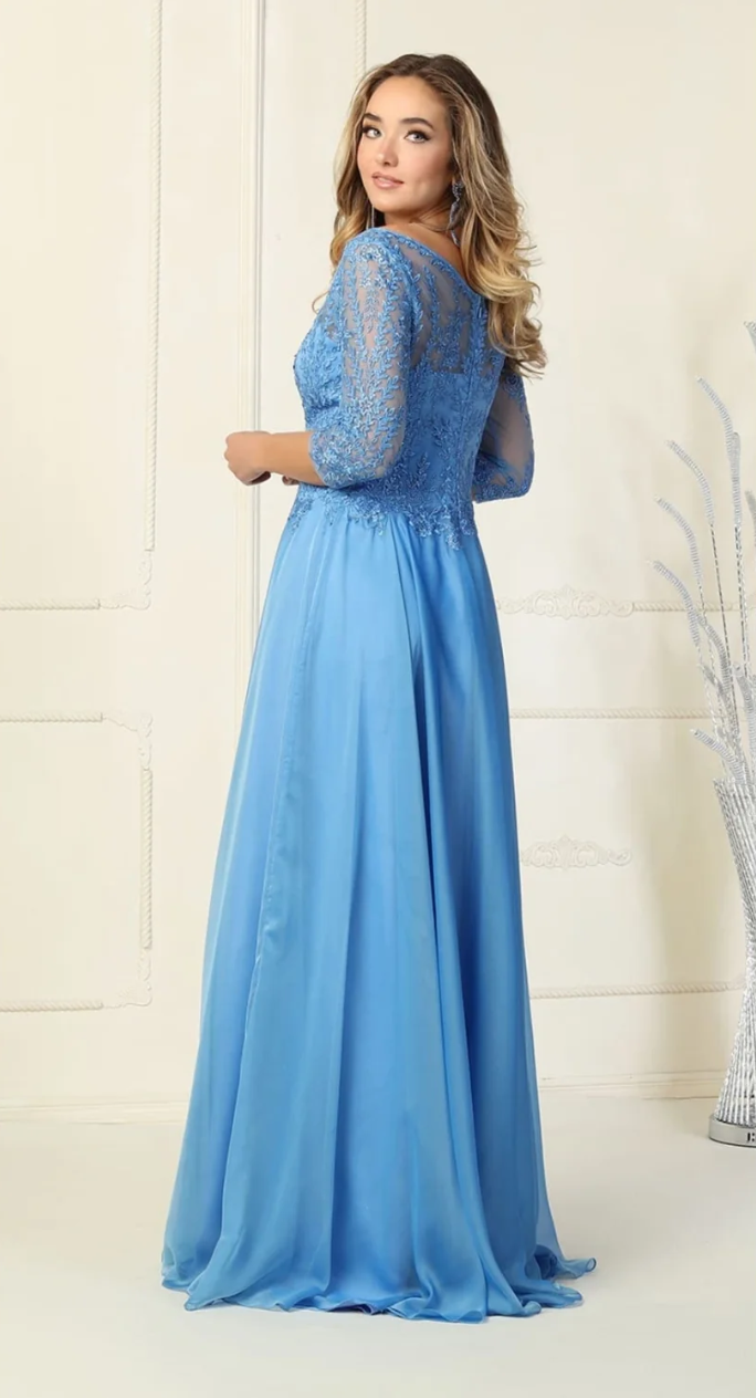 Applique 3/4 Sleeve A-line Gown by May Queen MQ1860
