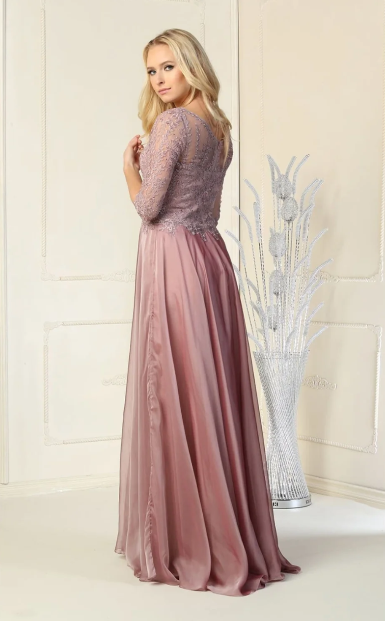 Applique 3/4 Sleeve A-line Gown by May Queen MQ1860