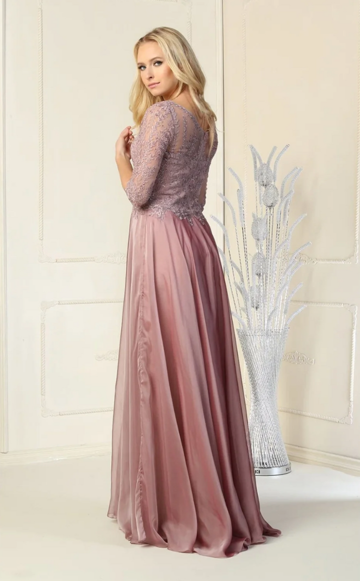 Applique 3/4 Sleeve A-line Gown by May Queen MQ1860