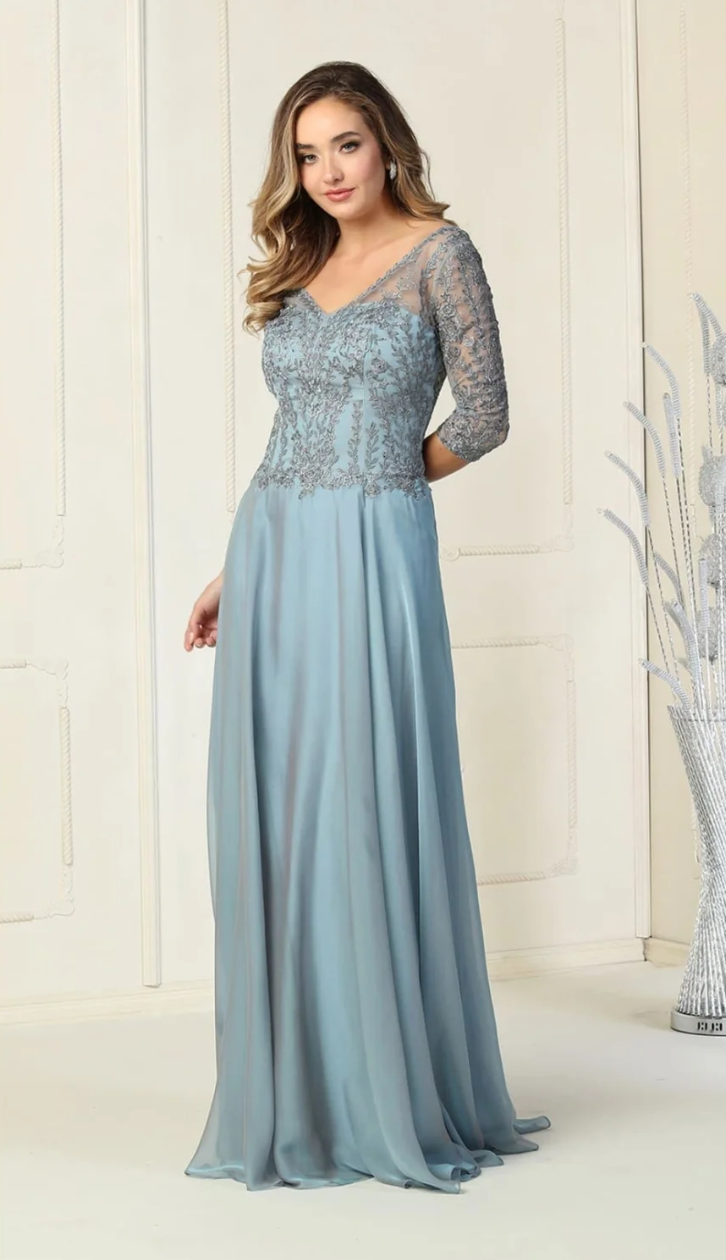 Applique 3/4 Sleeve A-line Gown by May Queen MQ1860