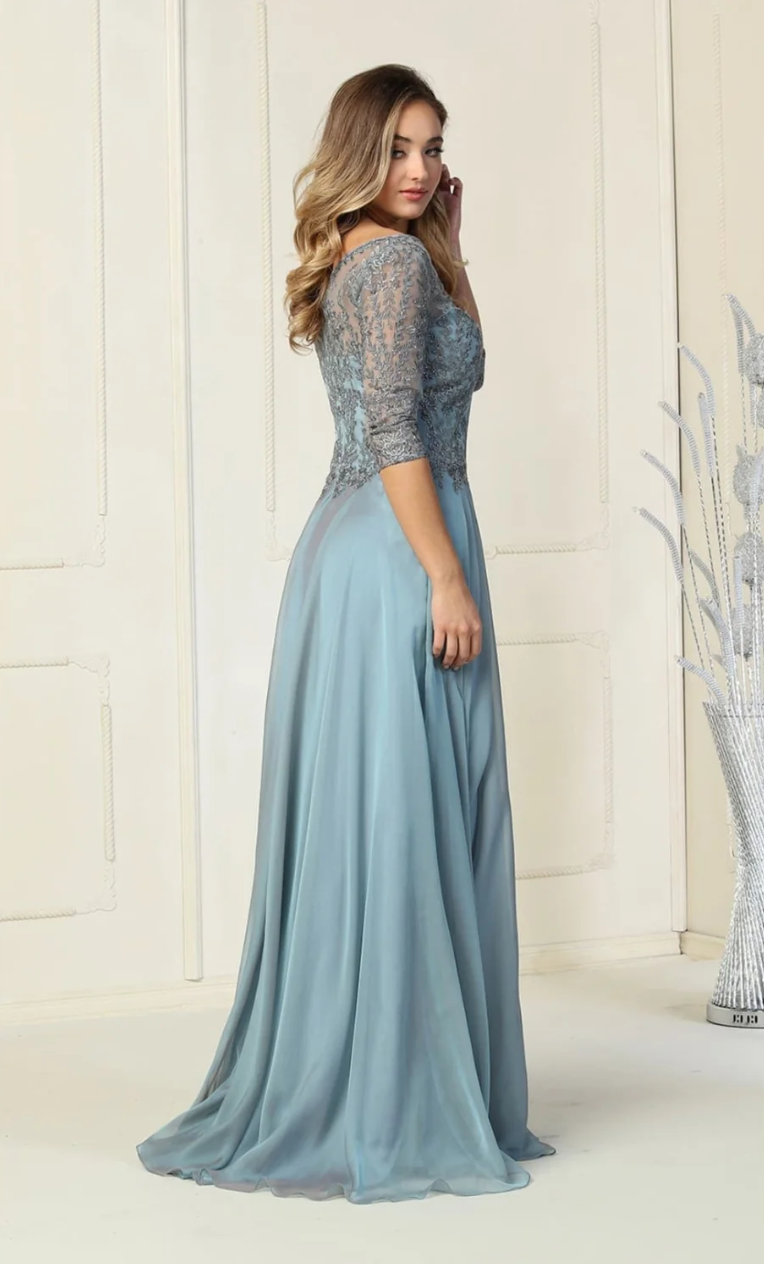 Applique 3/4 Sleeve A-line Gown by May Queen MQ1860
