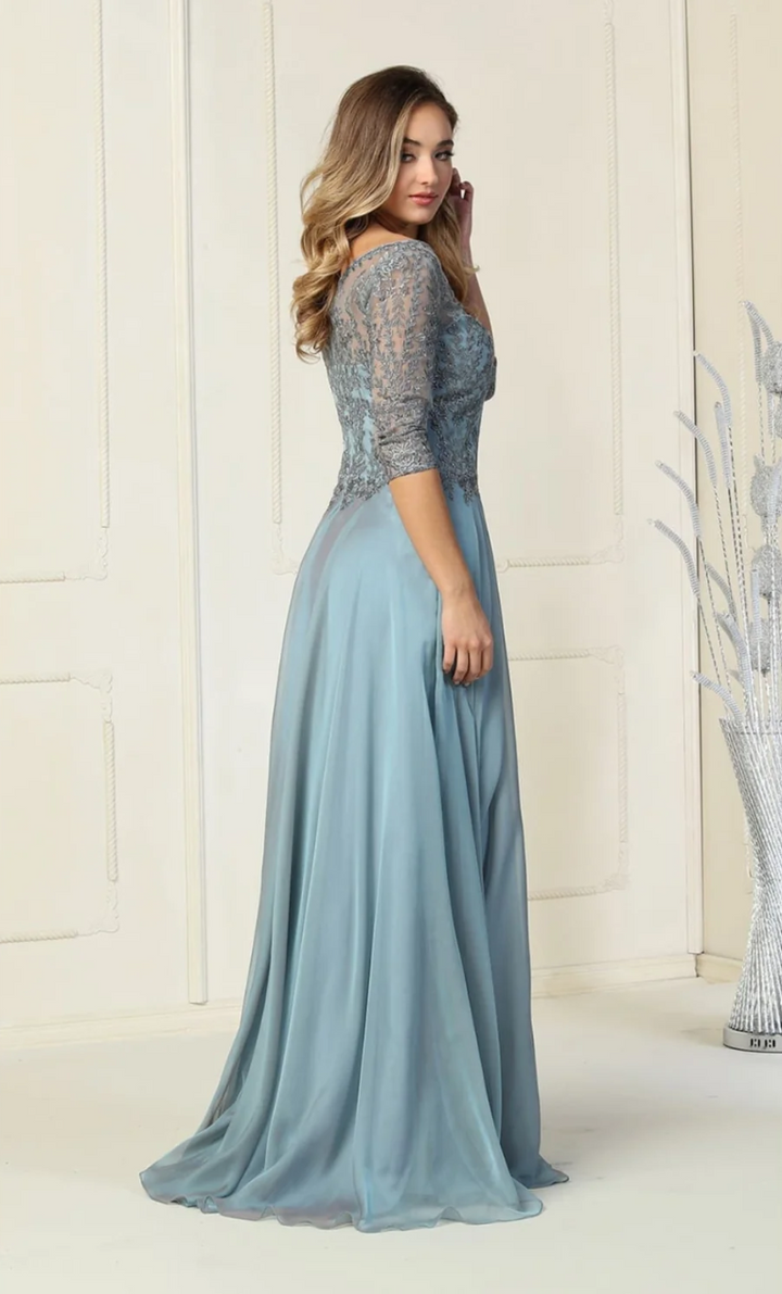 Applique 3/4 Sleeve A-line Gown by May Queen MQ1860