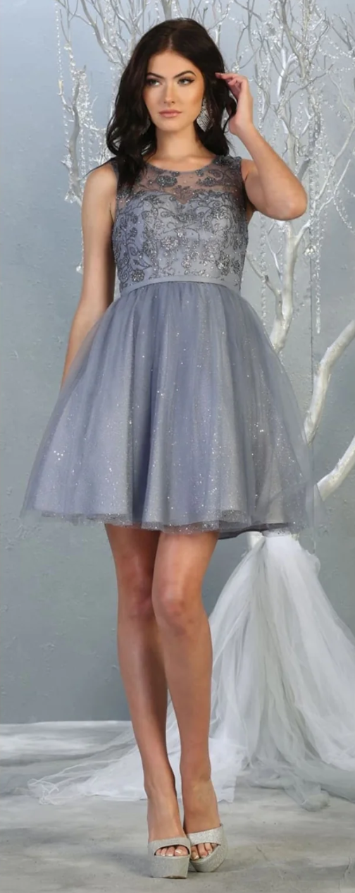 Glitter Short Sleeveless Dress by May Queen MQ1803