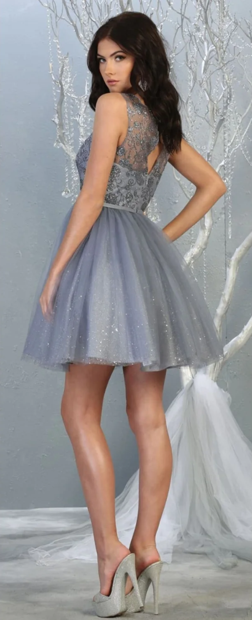 Glitter Short Sleeveless Dress by May Queen MQ1803