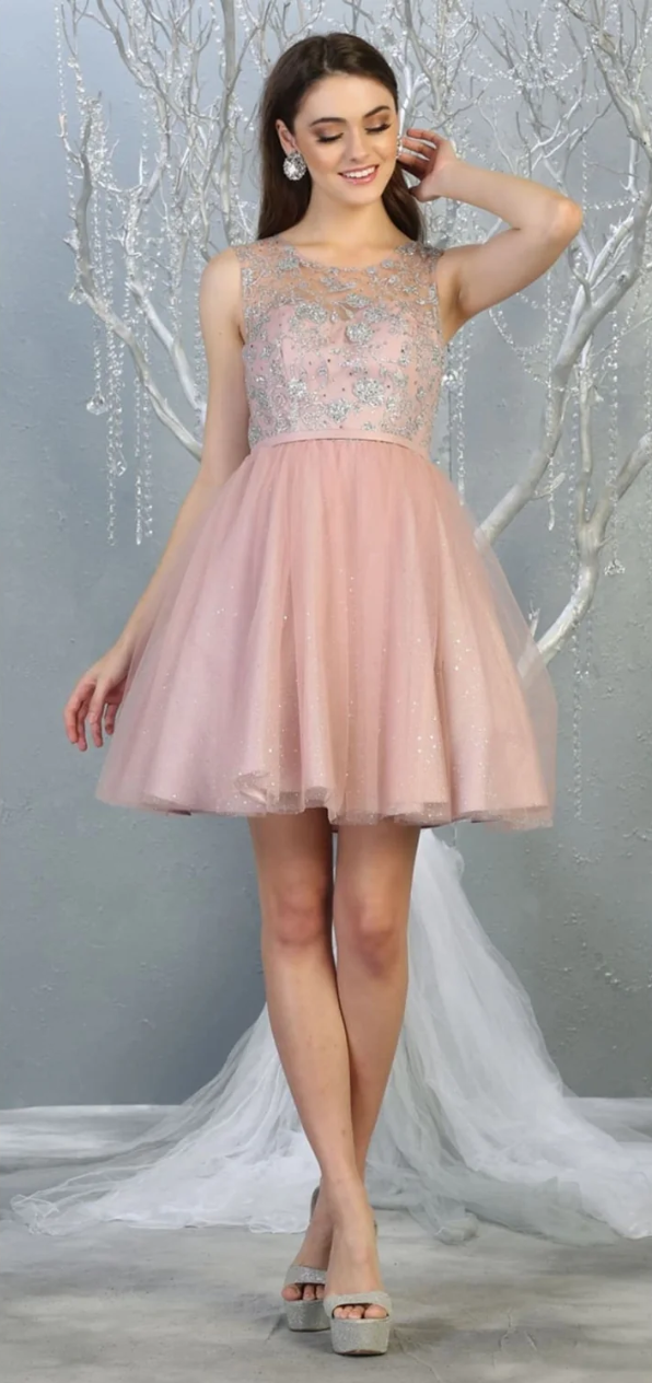 Glitter Short Sleeveless Dress by May Queen MQ1803
