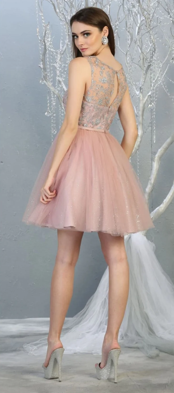 Glitter Short Sleeveless Dress by May Queen MQ1803