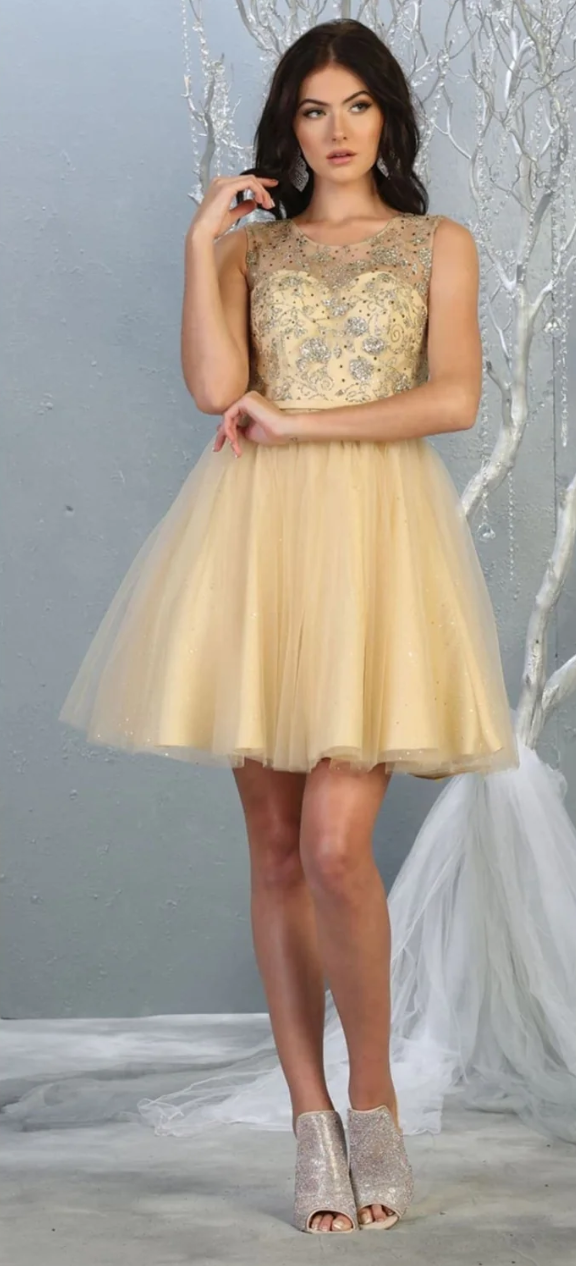 Glitter Short Sleeveless Dress by May Queen MQ1803