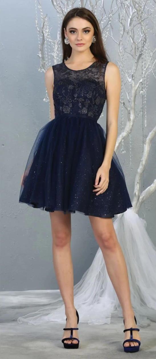 Glitter Short Sleeveless Dress by May Queen MQ1803