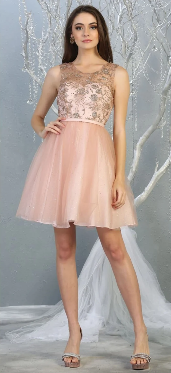 Glitter Short Sleeveless Dress by May Queen MQ1803