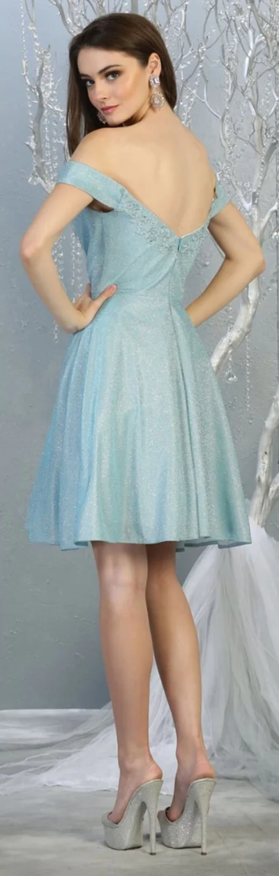 Glitter Short Off Shoulder Dress by May Queen MQ1788