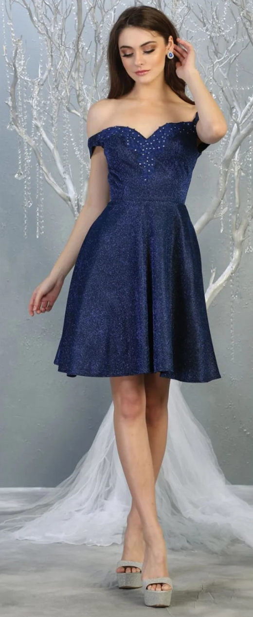 Glitter Short Off Shoulder Dress by May Queen MQ1788