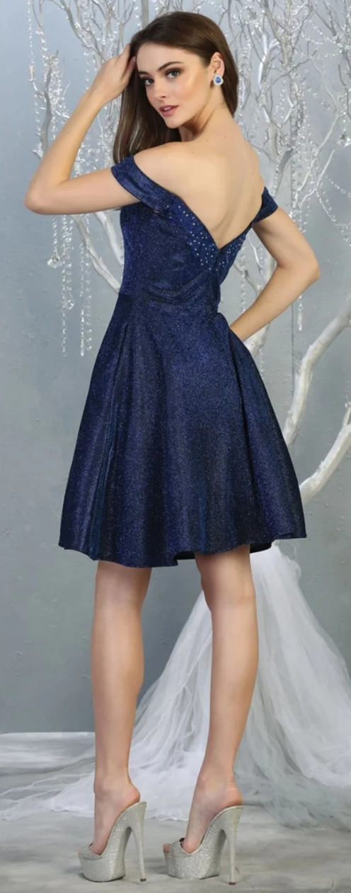 Glitter Short Off Shoulder Dress by May Queen MQ1788