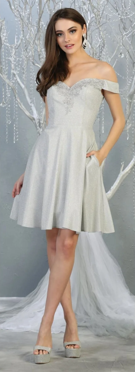 Glitter Short Off Shoulder Dress by May Queen MQ1788