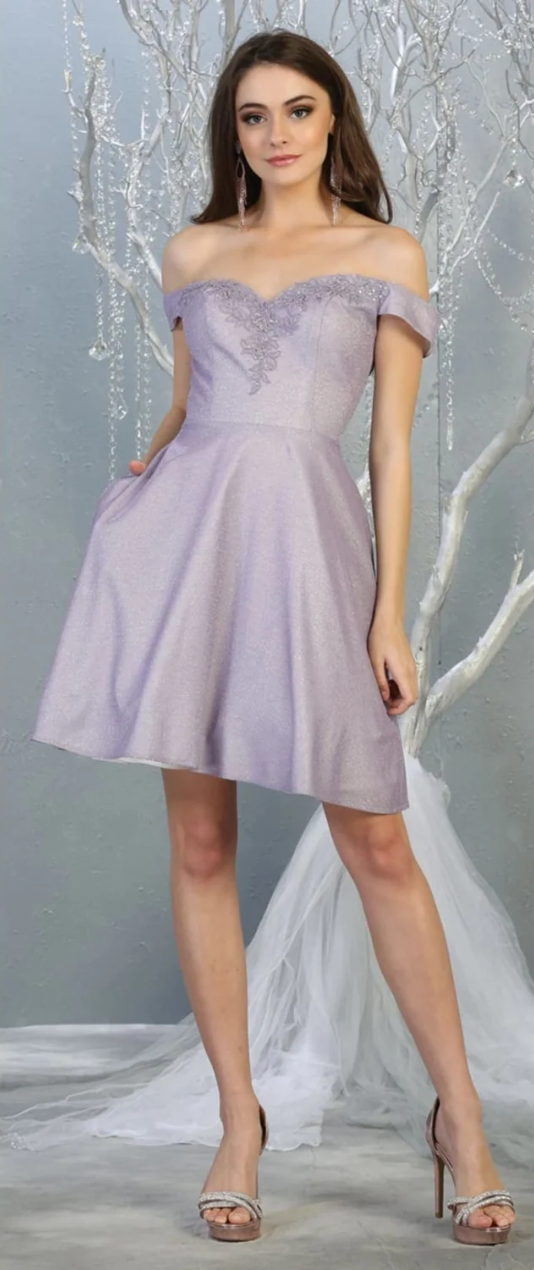 Glitter Short Off Shoulder Dress by May Queen MQ1788