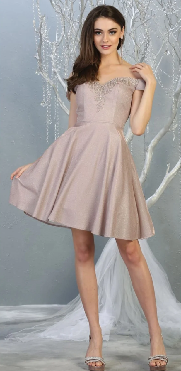 Glitter Short Off Shoulder Dress by May Queen MQ1788