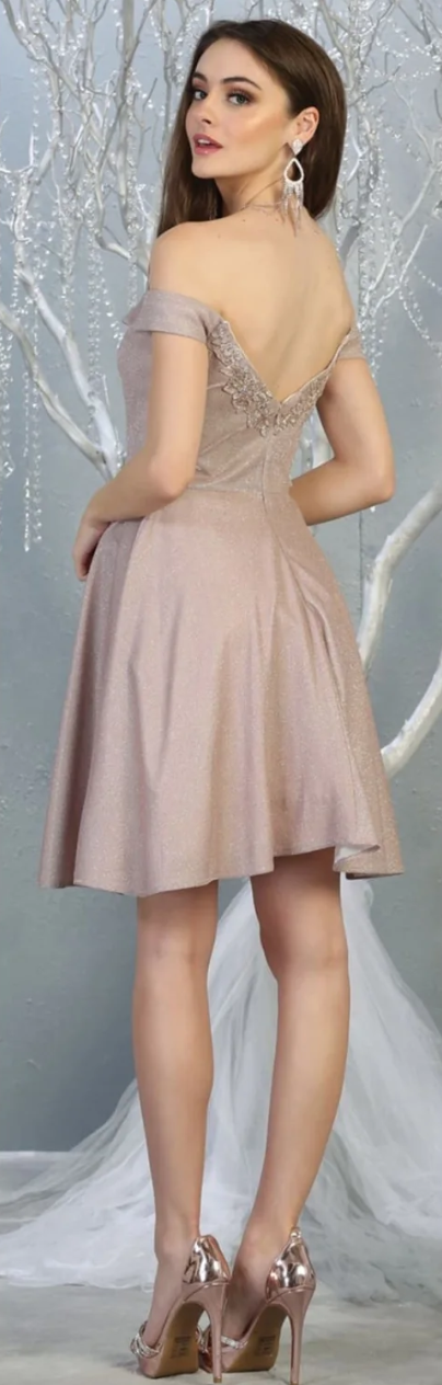 Glitter Short Off Shoulder Dress by May Queen MQ1788