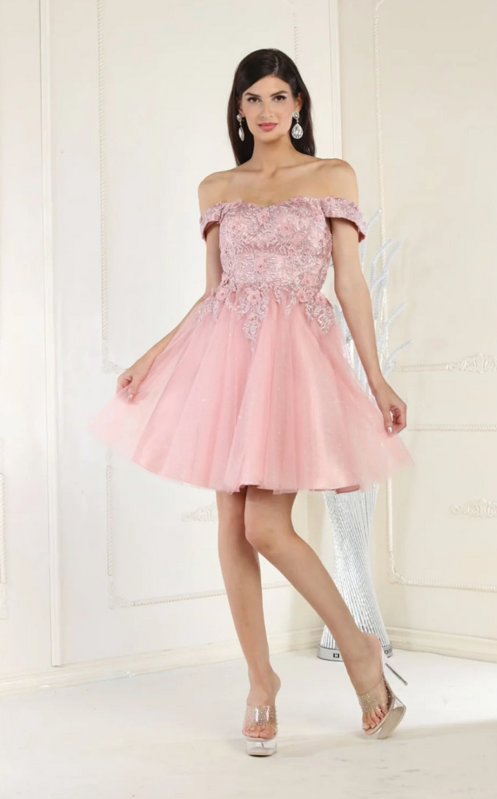 Applique Short Off Shoulder Dress by May Queen MQ1964