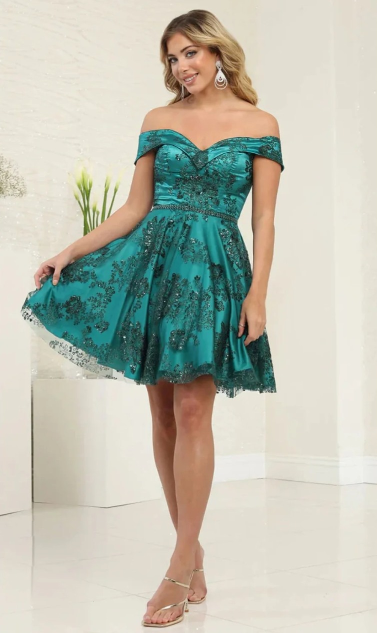 Glitter Short Off Shoulder Dress by May Queen MQ1933