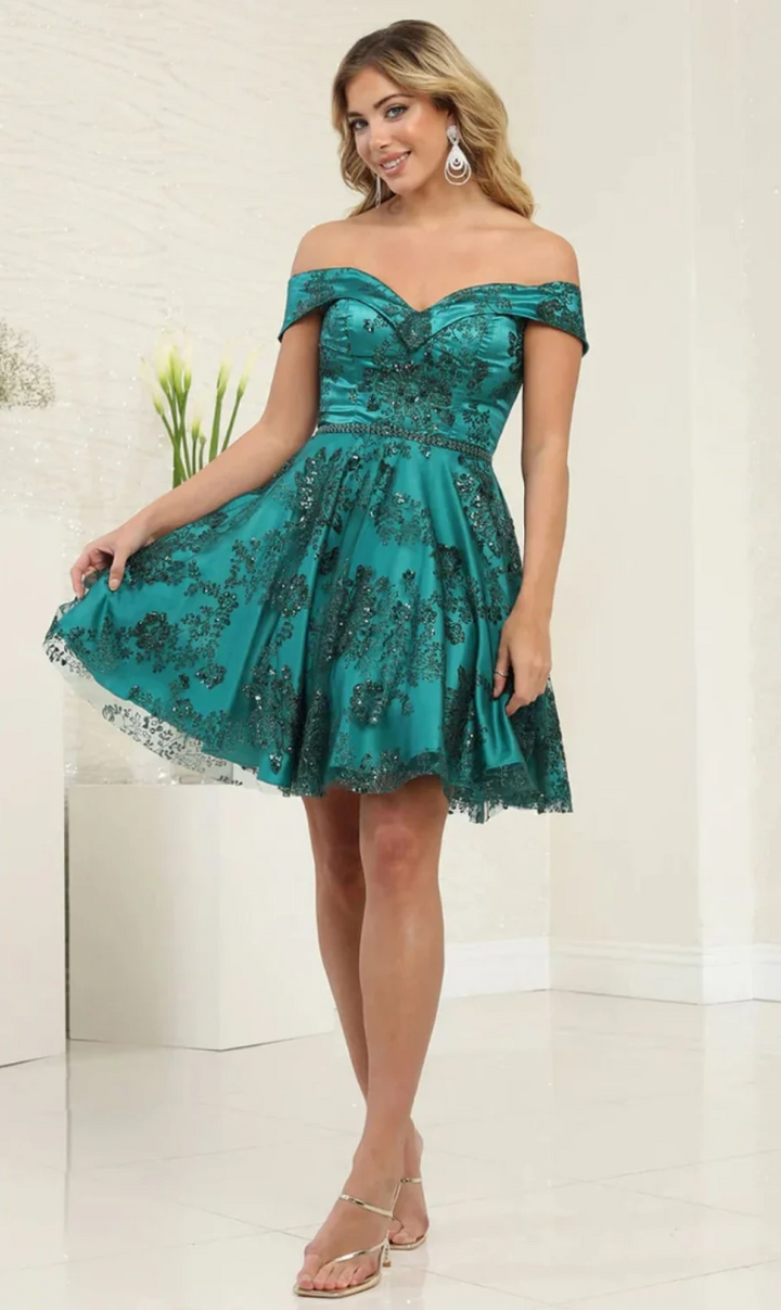 Glitter Short Off Shoulder Dress by May Queen MQ1933